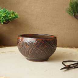 Handmade Red Blue Mame Bonsai Pot. 8.5cm Diameter, 5.5cm High. G2551.1 - thumbnail 2