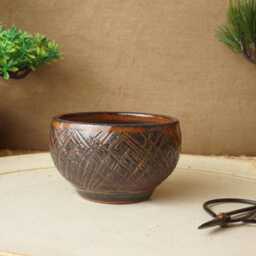 Handmade Red Blue Mame Bonsai Pot. 8.5cm Diameter, 5.5cm High. G2551.1 - thumbnail 3