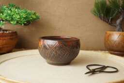Handmade Red Blue Mame Bonsai Pot. 8.5cm Diameter, 5.5cm High. G2551.1 - thumbnail 1