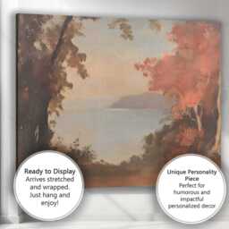 Autumn Lakeside Woodland View Soft Impressionist Nature Canvas Wall Art Print Decor Picture Ready To Hang - thumbnail 3