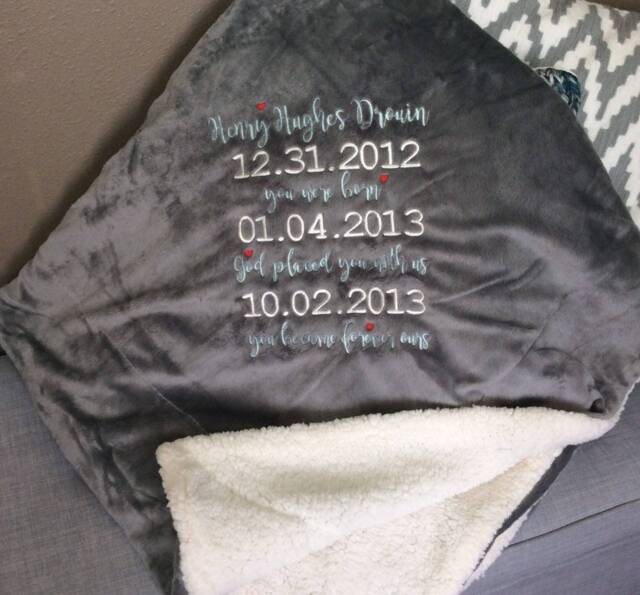 Adoption Blanket Personalized Embroidered Gotcha Day New Baby Dates To Remember Mink Sherpa 60 - image 1