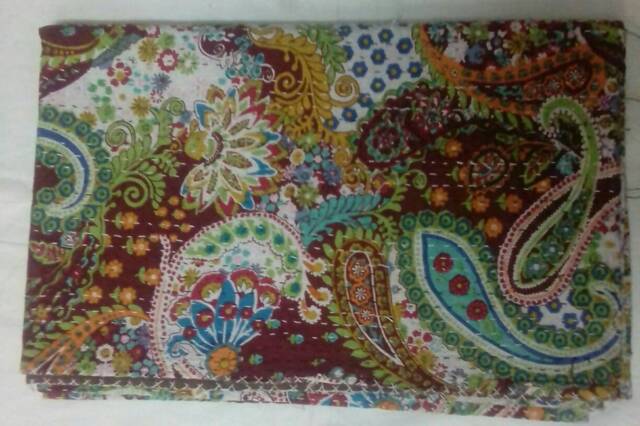 Perfect Bed Matching Indian Handmade Kantha Quilt, Throw Smooth Touch Bedspread Size-Multi - image 1