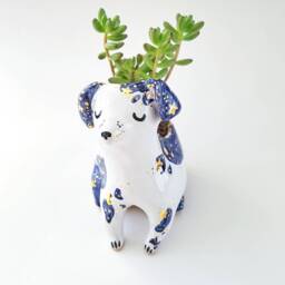 Dog Planter, Animal Cute Flower Pot, Ceramic Dog, Mongrel Moon Phases, Birthday Gift, Gift For Friend, Ready To Ship - thumbnail 2