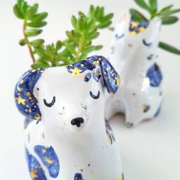 Dog Planter, Animal Cute Flower Pot, Ceramic Dog, Mongrel Moon Phases, Birthday Gift, Gift For Friend, Ready To Ship - thumbnail 3