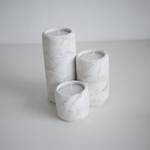 Handmade Concrete Tea Light Holder Set Marble Pillar Candle Decor - image 1