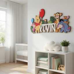 Winnie The Pooh & Friends Nursery Decor, 3D Wood Wall Art, Custom Baby Name Sign, Winnie Pooh, Piglet Tigger - thumbnail 3