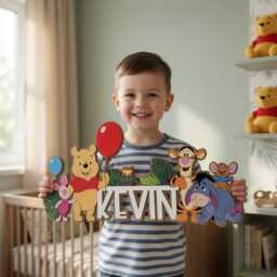 Winnie The Pooh & Friends Nursery Decor, 3D Wood Wall Art, Custom Baby Name Sign, Winnie Pooh, Piglet Tigger - thumbnail 2