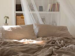 Linen Duvet Cover - Washed Cover-Linen Duvet Cover in Natural Color With Bordo Stripes-Linen BeddingAvailable Any Size - thumbnail 1