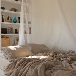 Linen Duvet Cover - Washed Cover-Linen Duvet Cover in Natural Color With Bordo Stripes-Linen BeddingAvailable Any Size - thumbnail 2