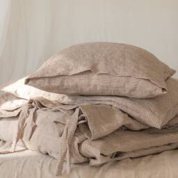 Linen Duvet Cover - Washed Cover-Linen Duvet Cover in Natural Color With Bordo Stripes-Linen BeddingAvailable Any Size - thumbnail 3