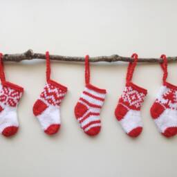 Five Handknitted Small Mini Tiny Little Christmas Stocking Tree Decoration Red White Set Of 5 Ready To Ship - thumbnail 3