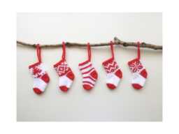 Five Handknitted Small Mini Tiny Little Christmas Stocking Tree Decoration Red White Set Of 5 Ready To Ship - thumbnail 1