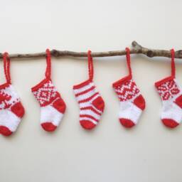 Five Handknitted Small Mini Tiny Little Christmas Stocking Tree Decoration Red White Set Of 5 Ready To Ship - thumbnail 2