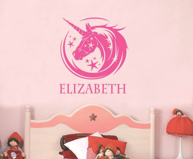 Mythical Unicorn & Name - Wall Sticker Children's Bedroom Nursery Vinyl Transfer Personalised - image 1