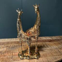 New Boxed Large Gold Mother & Baby Giraffe Statue - thumbnail 3