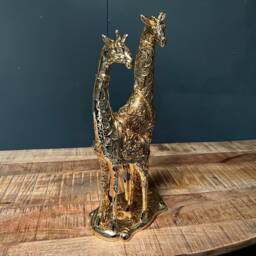 New Boxed Large Gold Mother & Baby Giraffe Statue - thumbnail 2
