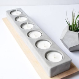 Concrete Tealight Holder 6 Piece - Wedding Centerpiece Table Tea Light Modern Candle Mantle Cement - thumbnail 3
