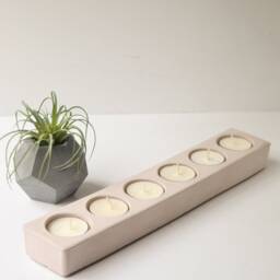 Concrete Tealight Holder 6 Piece - Wedding Centerpiece Table Tea Light Modern Candle Mantle Cement - thumbnail 2