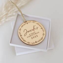 Personalised Baby's First Christmas, Rose Gold, Silver Christmas Tree Decoration Bauble, Secret Santa Gift Idea, Keepsake 1st Xmas - thumbnail 3
