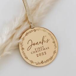Personalised Baby's First Christmas, Rose Gold, Silver Christmas Tree Decoration Bauble, Secret Santa Gift Idea, Keepsake 1st Xmas - thumbnail 2