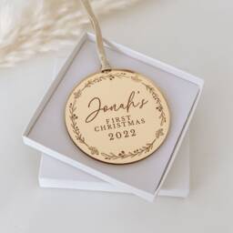 Personalised Baby's First Christmas, Rose Gold, Silver Christmas Tree Decoration Bauble, Secret Santa Gift Idea, Keepsake 1st Xmas