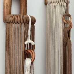 Set-2 Decorative Wall Hanging// Boho Decor// Fiber Art// Modern Wrapped Wood Accents// Interior Designer// - thumbnail 2