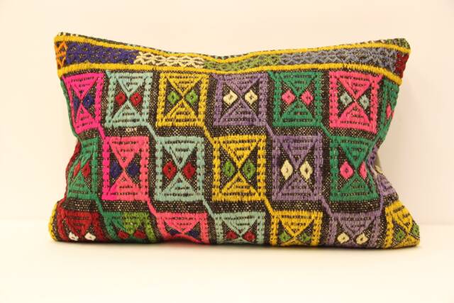 Geometric Lumbar Pillowcover 16x24 Turkish Textile Cushion Hand Made Decorative Home Design Throw Pillow Case, Boho Rug, 4Kaf-51 - image 1