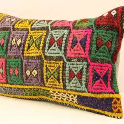 Geometric Lumbar Pillowcover 16x24 Turkish Textile Cushion Hand Made Decorative Home Design Throw Pillow Case, Boho Rug, 4Kaf-51 - thumbnail 3