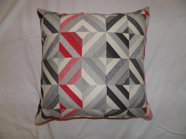 Eucador Scarlet, Textured, Geometric Design, Red & Grey, Cushion Cover - image 1