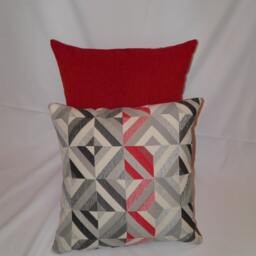 Eucador Scarlet, Textured, Geometric Design, Red & Grey, Cushion Cover - thumbnail 4