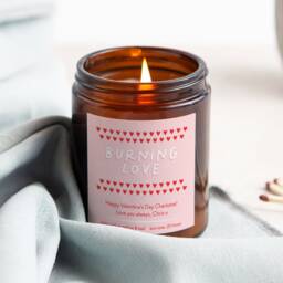 Personalised Valentine's Day Candle, Burning Love Soy Wax Candle - thumbnail 1