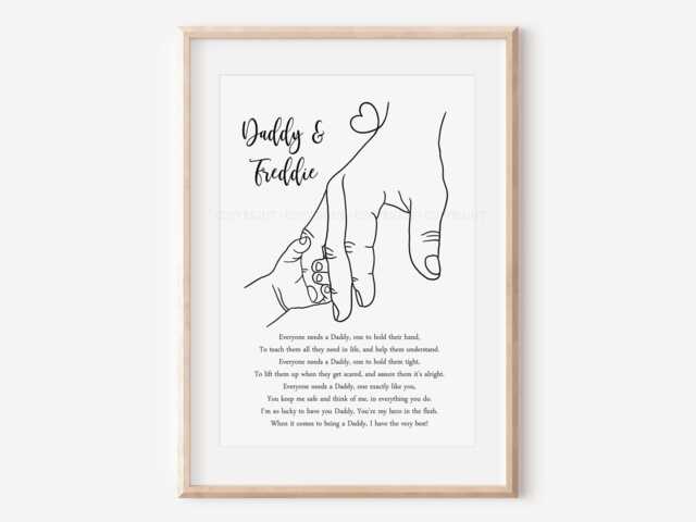 Personalised Daddy's Print Poem Hands One Child Only Unframed Boy Girl Present Gift Dad - image 1