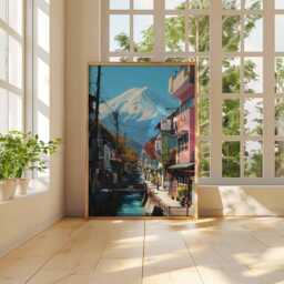 Mount Fuji Street View Poster, Japanese Cityscape Wall Art, Colorful Urban Japan Print, Mt Architecture Travel Decor - thumbnail 3