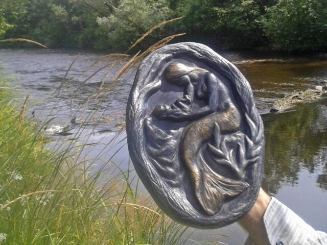 Mermaid, River Madonna & Baby, Naiad Wall Hanging, Original Art Work, Sculpture, Fairytale Home Decor, Mythological Art, Sprite - image 1