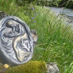 Mermaid, River Madonna & Baby, Naiad Wall Hanging, Original Art Work, Sculpture, Fairytale Home Decor, Mythological Art, Sprite - thumbnail 3