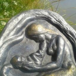 Mermaid, River Madonna & Baby, Naiad Wall Hanging, Original Art Work, Sculpture, Fairytale Home Decor, Mythological Art, Sprite - thumbnail 2