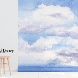 Watercolor Sky Removable Wallpaper, Repositionable, Reusable, Peel & Stick, Self Adhesive, Wall Covering, Decal, Clodus, Cloudy #44 - thumbnail 2