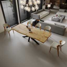 Dining Table Rustic Solid Wood Industrial Live Edge Star Steel Base - thumbnail 2