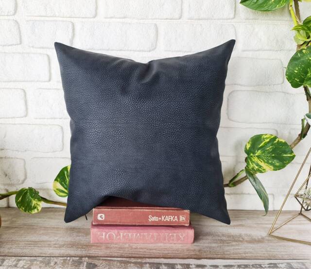 Anthracite Faux Leather Pillow Cover 16x16 Sofa