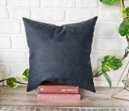 Anthracite Faux Leather Pillow Cover 16x16 Sofa