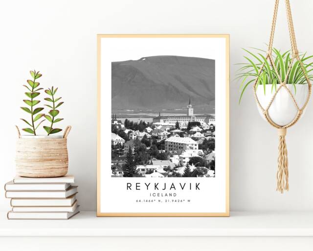 Reykjavik Iceland Print Black & White Cityscape - Digital Art Print - image 1
