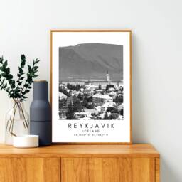 Reykjavik Iceland Print Black & White Cityscape - Digital Art Print - thumbnail 2