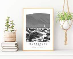 Reykjavik Iceland Print Black & White Cityscape - Digital Art Print - thumbnail 1