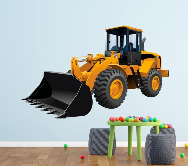 Construction Truck Wall Decal - Bulldozer Decor Kids Playroom Boys Bedroom Removable Vinyl Sticker