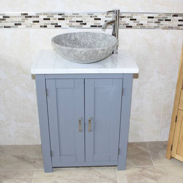 Bathroom Vanity Unit Painted Grey - White Marble Top Stone Basin Choice 310Gwmsbc - image 1