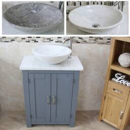 Bathroom Vanity Unit Painted Grey - White Marble Top Stone Basin Choice 310Gwmsbc - thumbnail 2