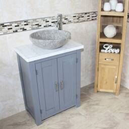Bathroom Vanity Unit Painted Grey - White Marble Top Stone Basin Choice 310Gwmsbc - thumbnail 3
