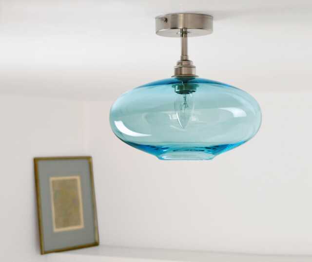 Mid Century Hand Blown Glass Semi Flush Mount Light, Art Lighting - image 1