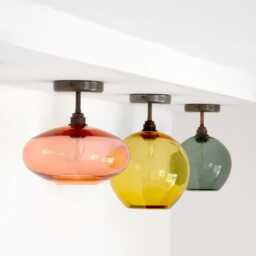 Mid Century Hand Blown Glass Semi Flush Mount Light, Art Lighting - thumbnail 2