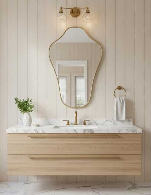 Modern Wall Mirror - Curved Vanity Antique Unlacquered Brass Mirrors - image 1